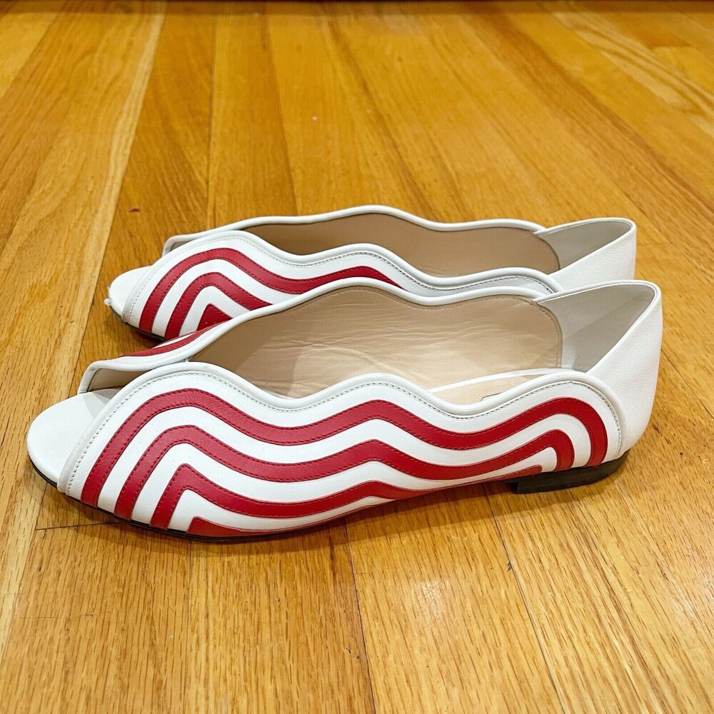 Fendi Peep Toe Summer Flats Womens Size 7.5 Red Leather Wave READ DESCRIPTION - Picture 7 of 15
